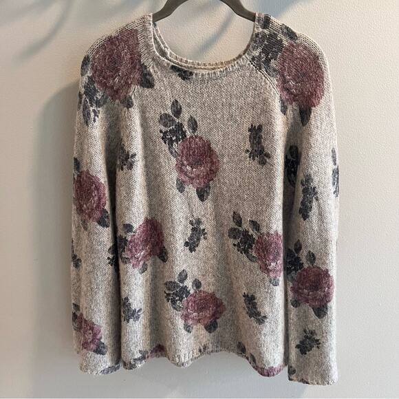Lucky Brand Floral Gray Pullover Sweater Size M - Picture 2 of 8